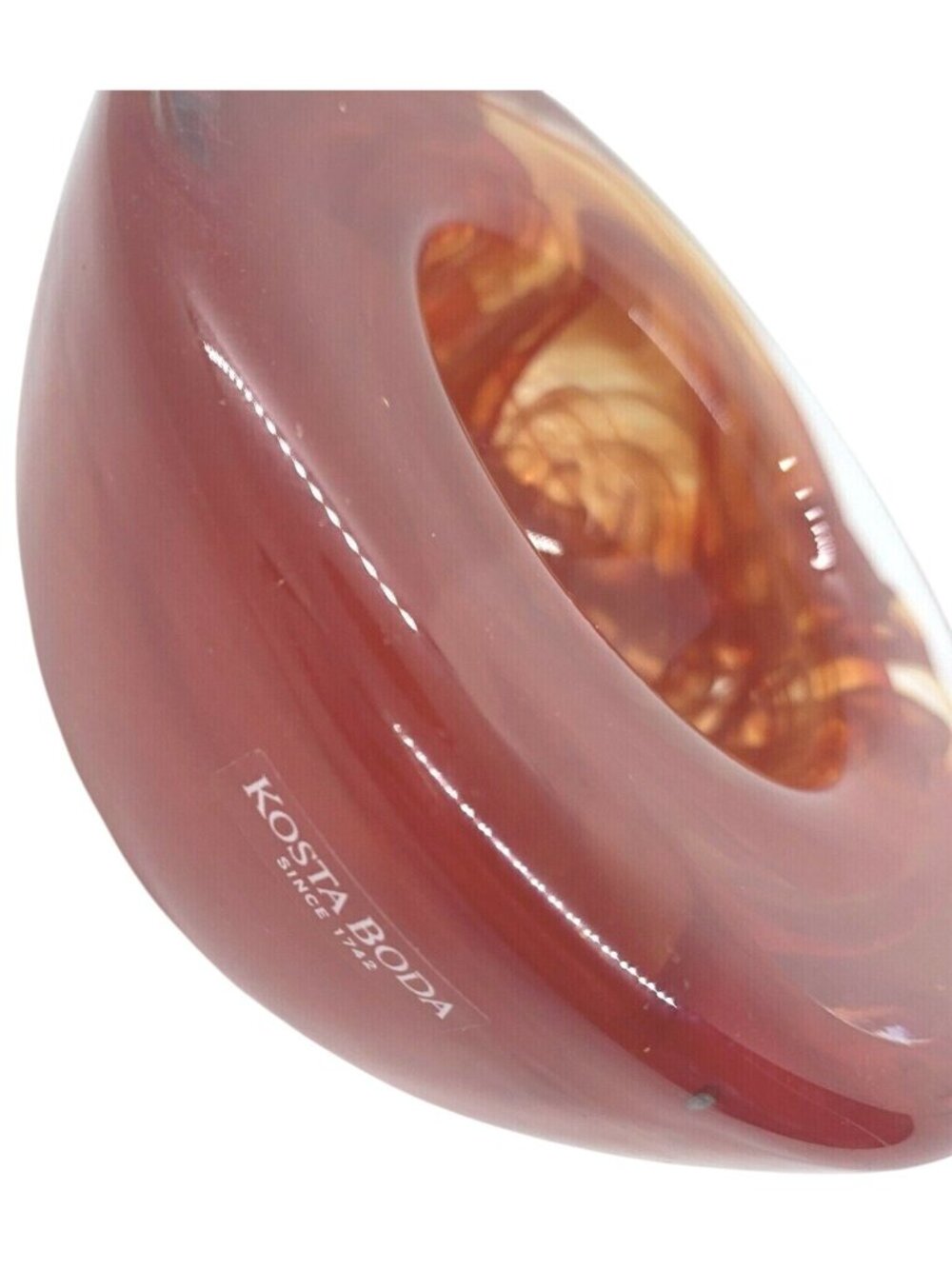 Kosta Boda Atoll Bowl Paperweight Anna Ehrner Red Swirl Art Glass Sweden - Picture 5 of 12